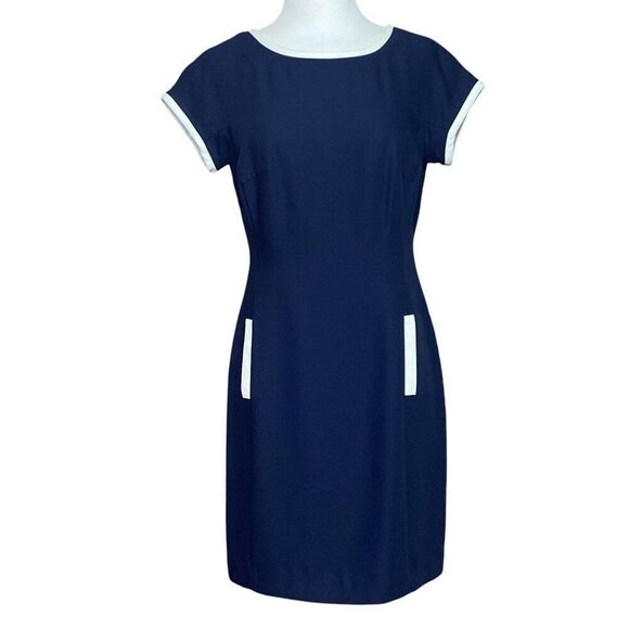 Maggy London Vintage Dress Size 4 Navy Blue Short Sleeve - Picture 1 of 8